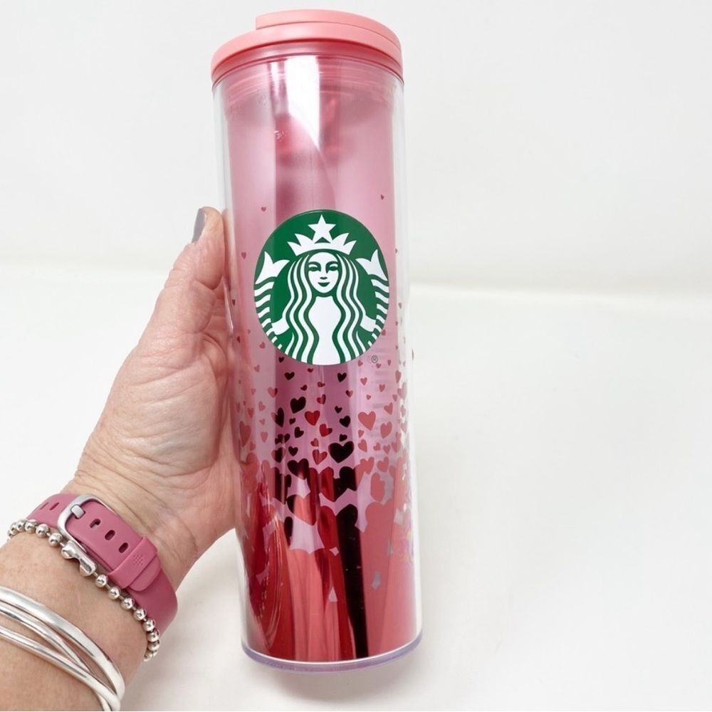 Starbucks Pink Ombre‎ Cascading Hearts Acrylic Tumbler NEW